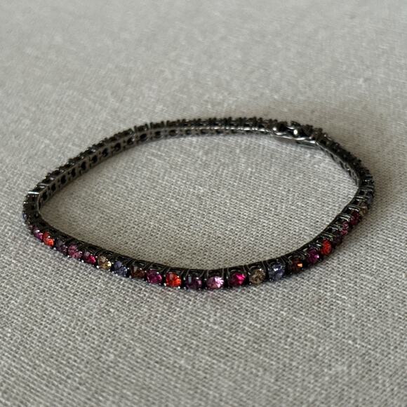 Vintage Joan Rivers Dark Multicolor Tennis Bracelet Gunmetal Whimsigoth 7.75” - Picture 4 of 7